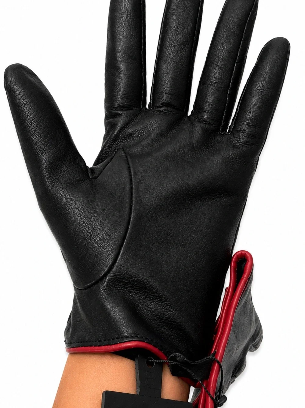 Dillard's Women’s Black Leather Gloves with Red Trim and Bow Detail XL, New